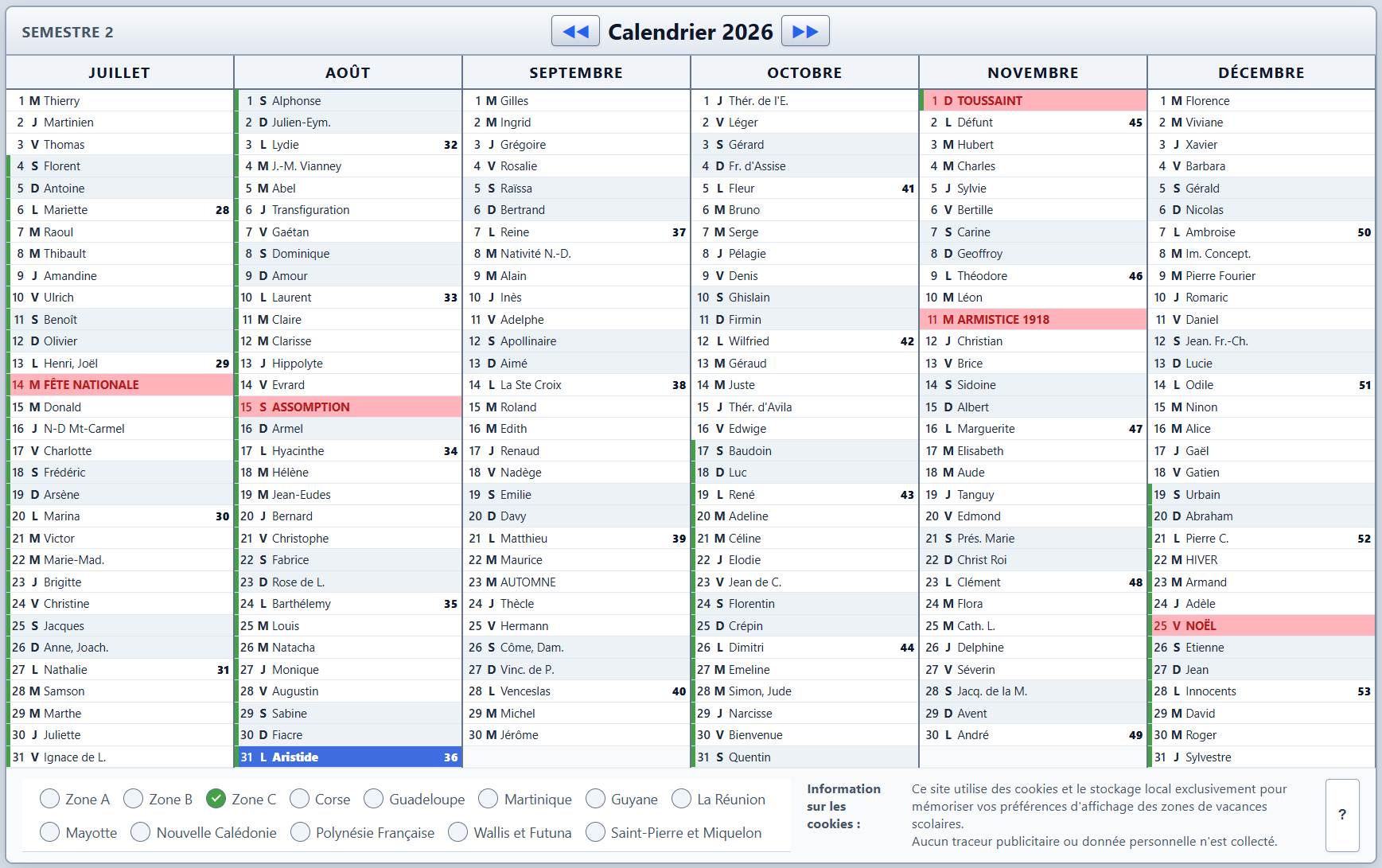 Calendrier Scolaire
